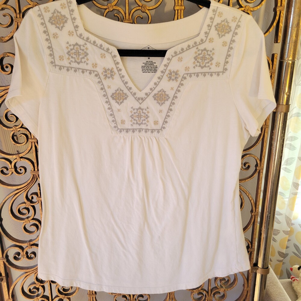 St Johns Bay White Embroidered V-Neck Blouse